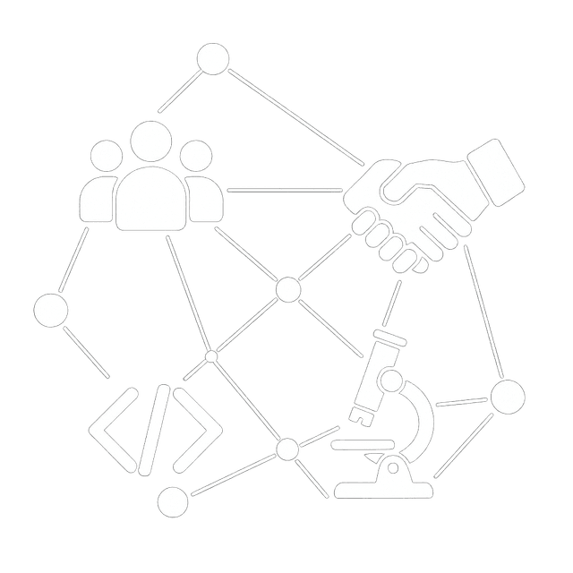 Illustration combining our customers icon, our partners icon, our research icon and our contributions icon