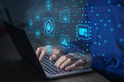 Laptop with cybersecurity icons
